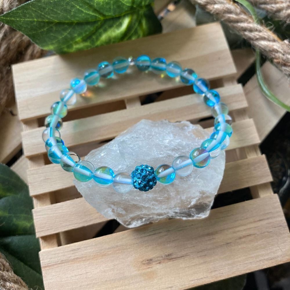 Mermaid Glass Angel Aura Quartz Bead Stretch Bracelet